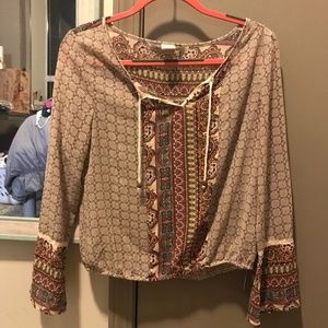 Pink and White Flowy Patterned Blouse